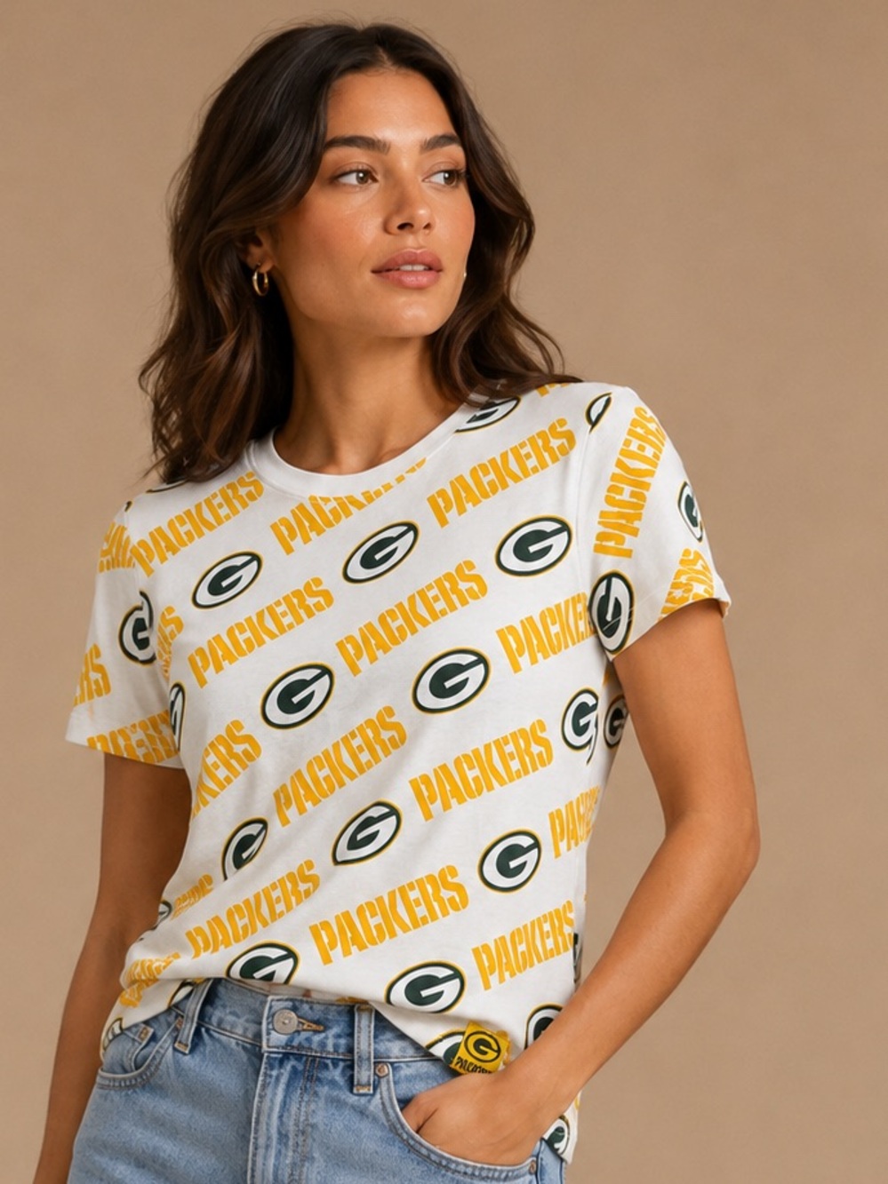 NFL Green Bay Packers All Over Print Youth T-Shirt Size L 14/16 White